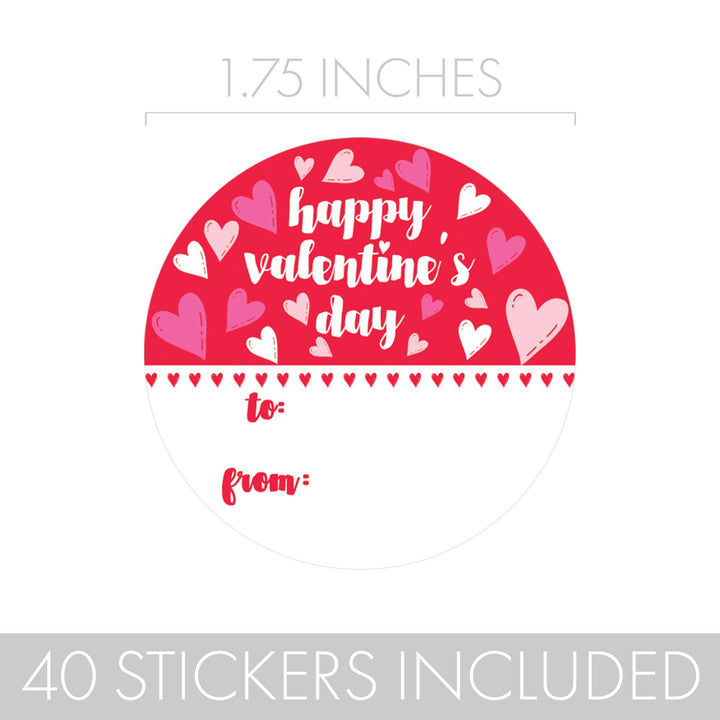 Valentine's Day Treat Stickers: Happy Valentine's Day Red- 40 Circle Stickers - Distinctivs Party