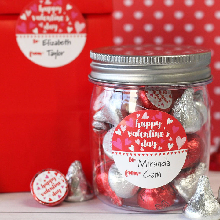 Valentine's Day Treat Stickers: Happy Valentine's Day Red- 40 Circle Stickers - Distinctivs Party