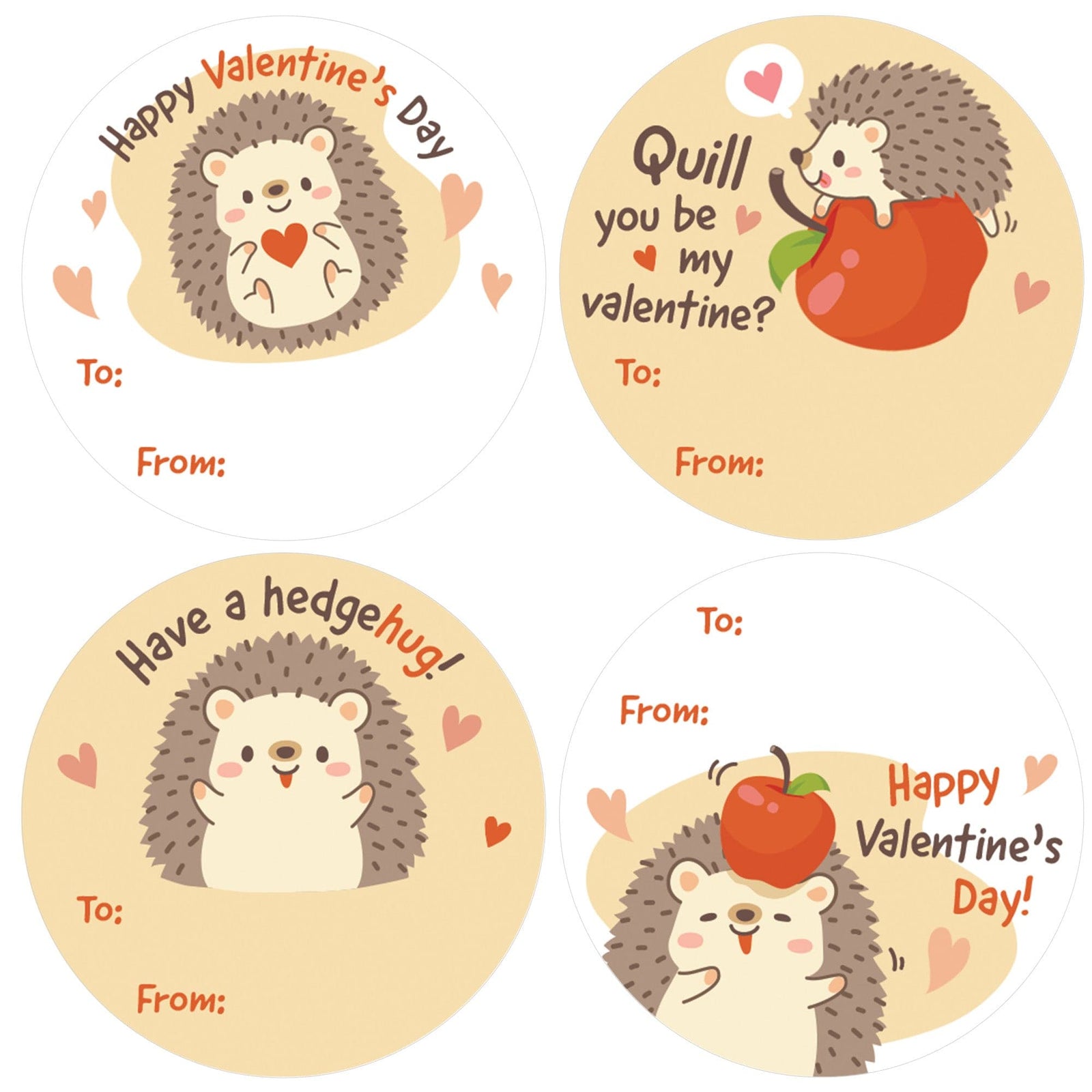 Valentine's Day Treat Stickers: Hedgehog - 40 Circle Stickers - Distinctivs Party
