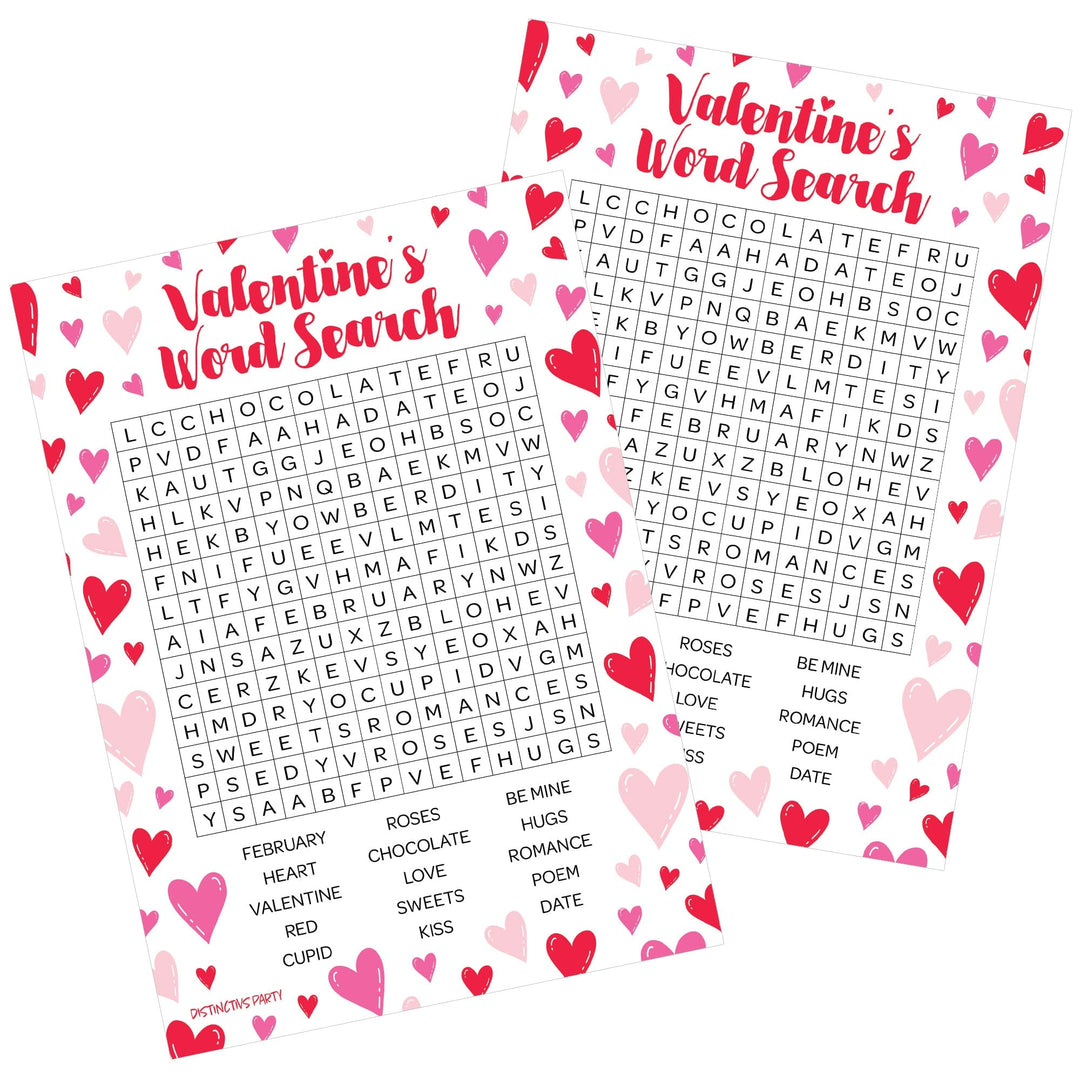 Valentine's Day Word Search Classroom Party Game - 25 Player Cards