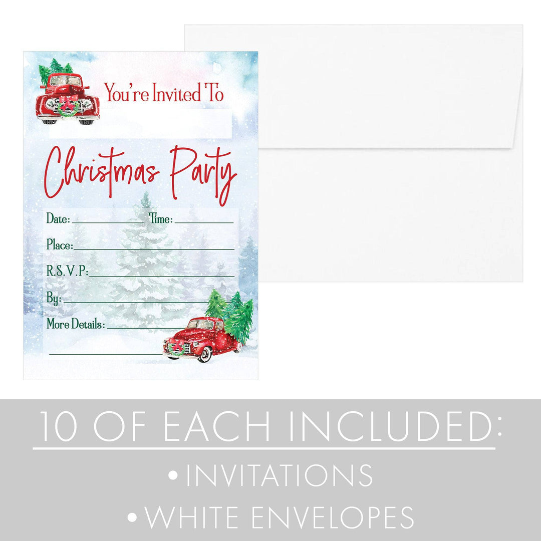 Vintage Red Truck: Christmas Party Invitations - 10 Cards - Distinctivs Party
