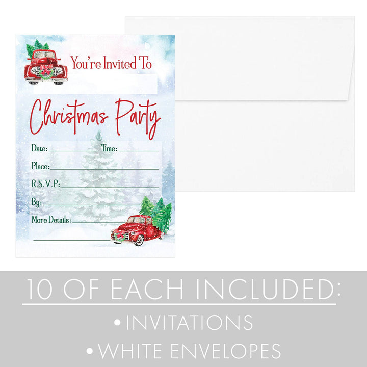 Vintage Red Truck: Christmas Party Invitations - 10 Cards - Distinctivs Party