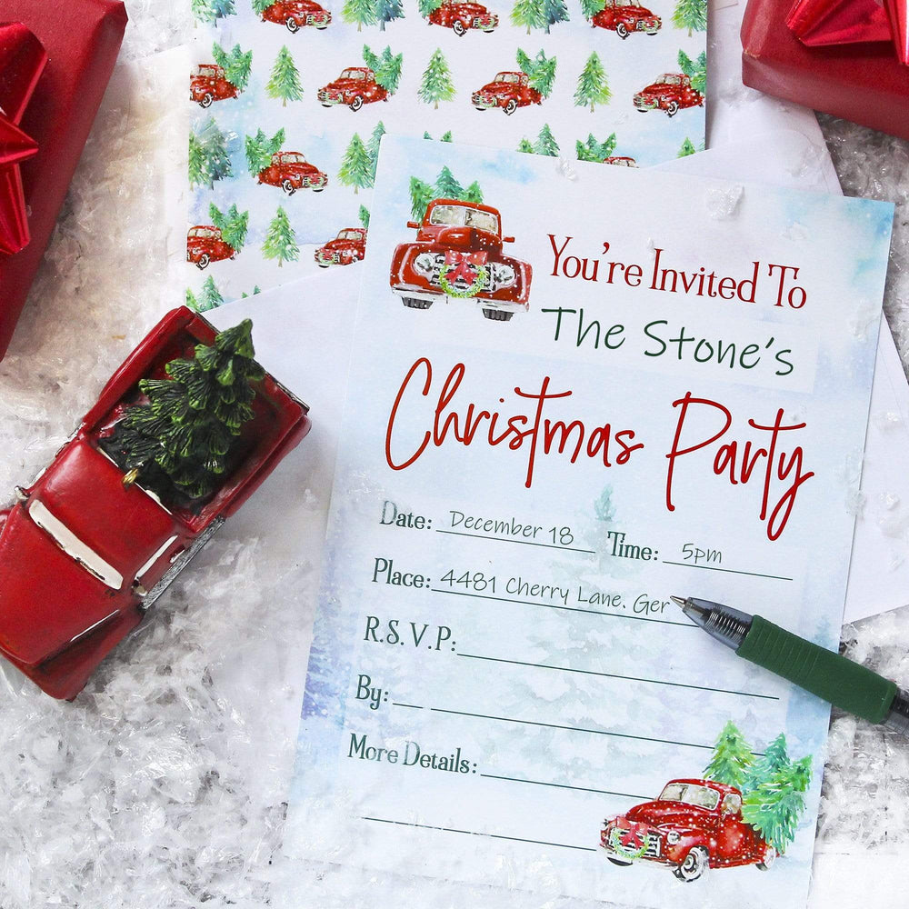Vintage Red Truck Christmas Party Invitations