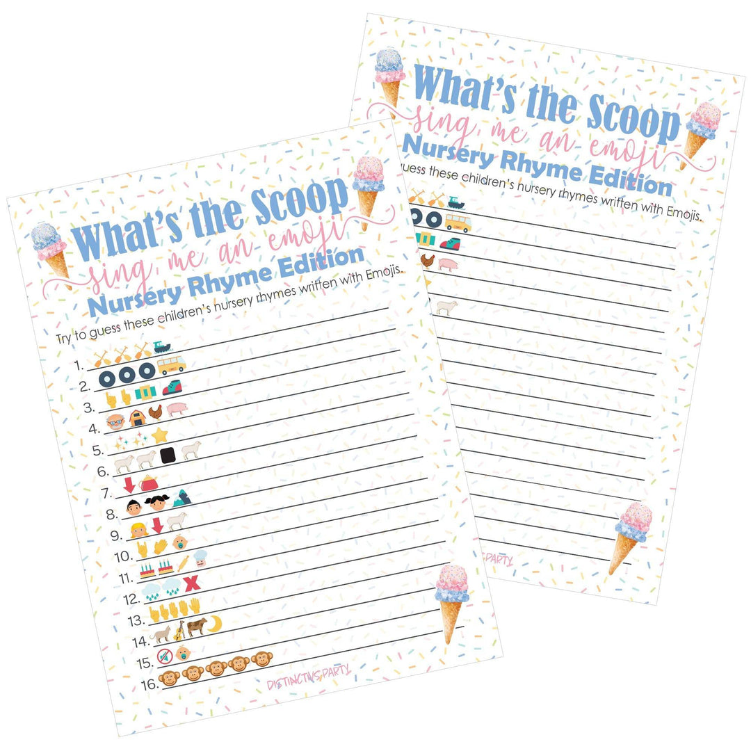 What's the Scoop:  Ice Cream - Gender Reveal Party Game - Emoji Game Cards - 20 Cards