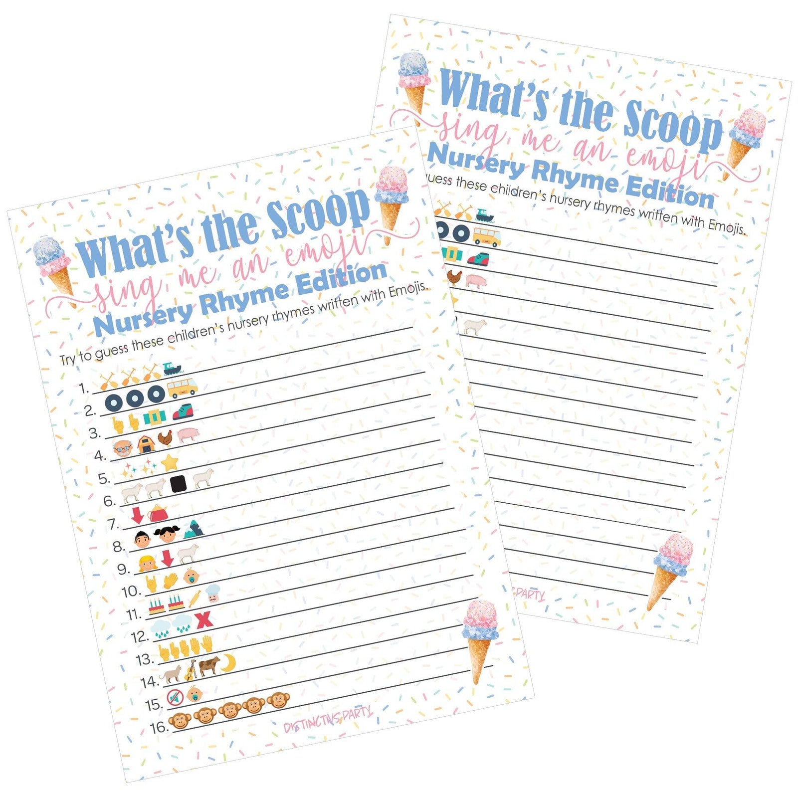 What's the Scoop:  Ice Cream - Gender Reveal Party Game - Emoji Game Cards - 20 Cards - Distinctivs Party
