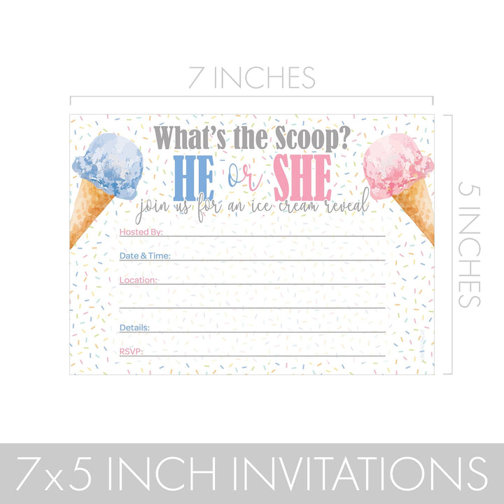 What's the Scoop: Ice Cream - Gender Reveal Party - Invitations – 10 Pack - Distinctivs Party