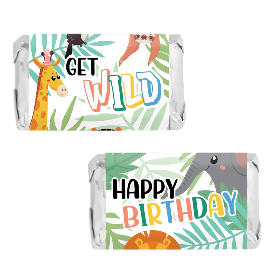 Wild Jungle Birthday Mini Candy Bar Wrappers - Party Animal - 45 Stickers