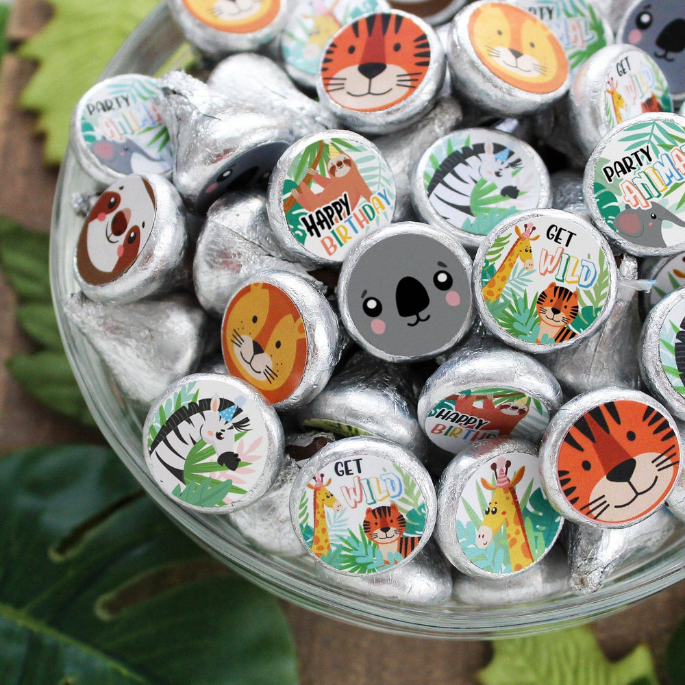 Wild Jungle: Kid's Birthday - Party Favor Stickers - Fits on Hershey's Kisses - 180 Stickers - Distinctivs Party