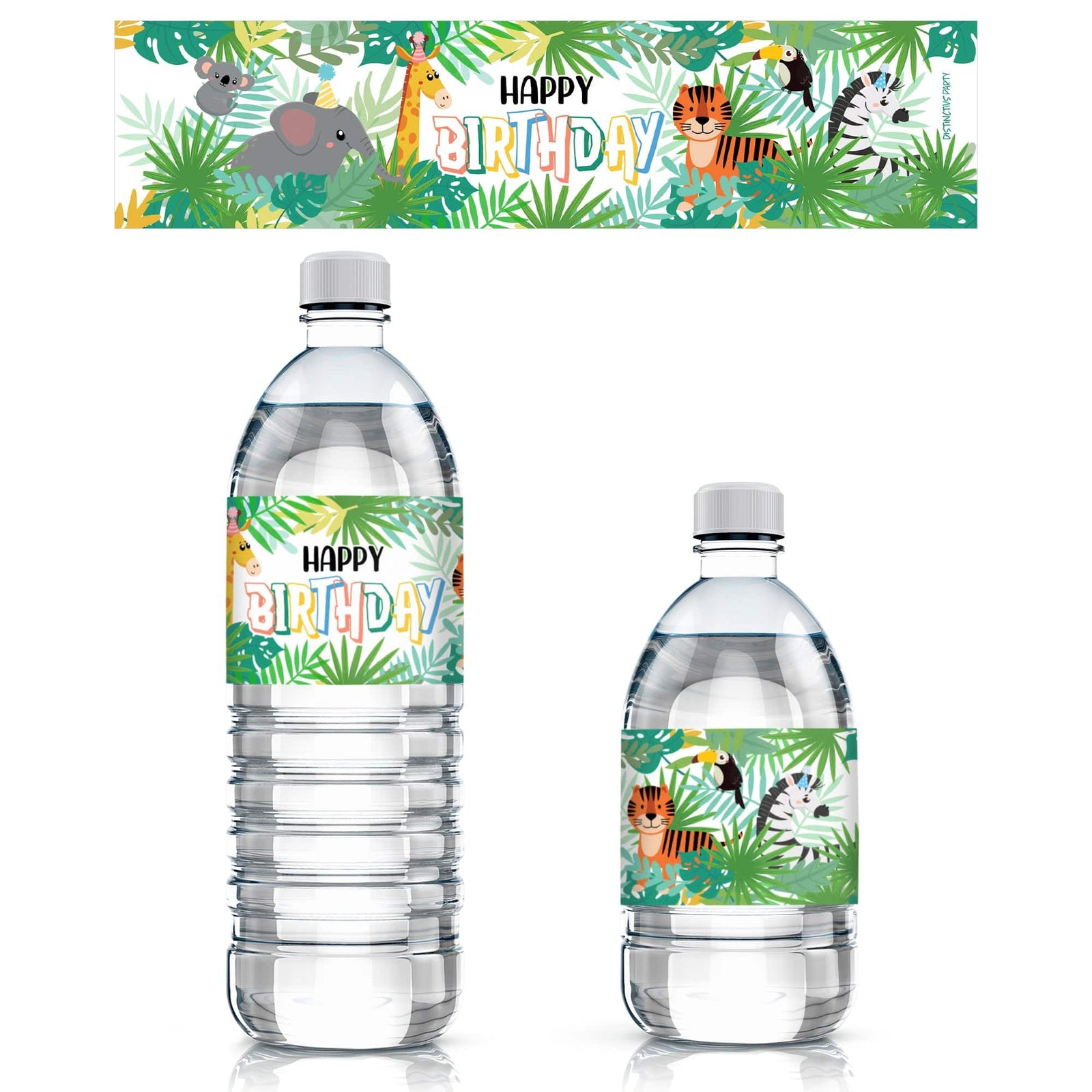 Wild Jungle: Kid's Birthday  - Water Bottle Labels - Party Animals - 24 Waterproof Stickers - Distinctivs Party