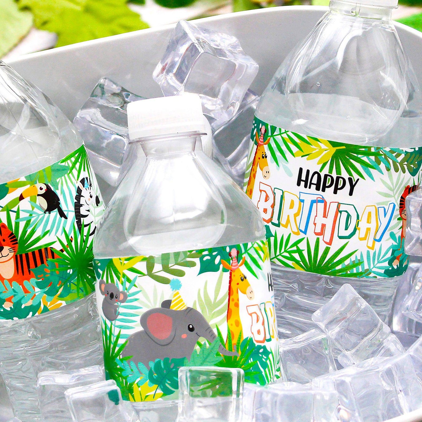 Wild Jungle: Kid's Birthday  - Water Bottle Labels - Party Animals - 24 Waterproof Stickers - Distinctivs Party