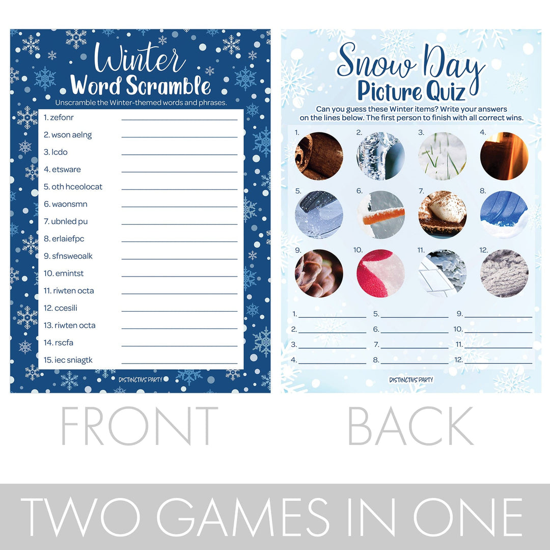 Winter Holiday Party Games Bundle – Winter Word Scramble and Picture Quiz - 25 Dual Sided Cards
