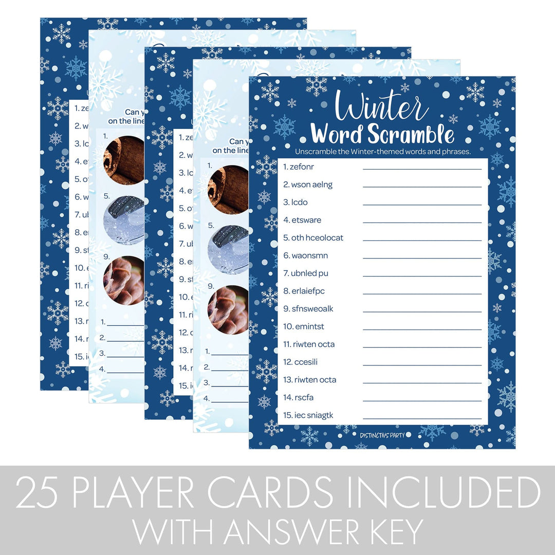Winter Holiday Party Games Bundle – Winter Word Scramble and Picture Quiz - 25 Dual Sided Cards