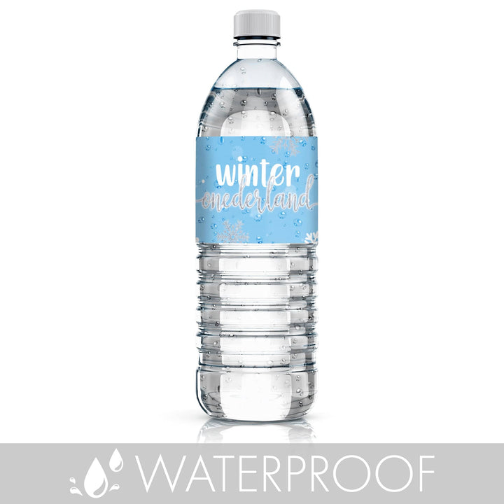 Celebrate Winter Onederland 1st Birthday with these Water Bottle Labels - 24 Stickers (Blue)
