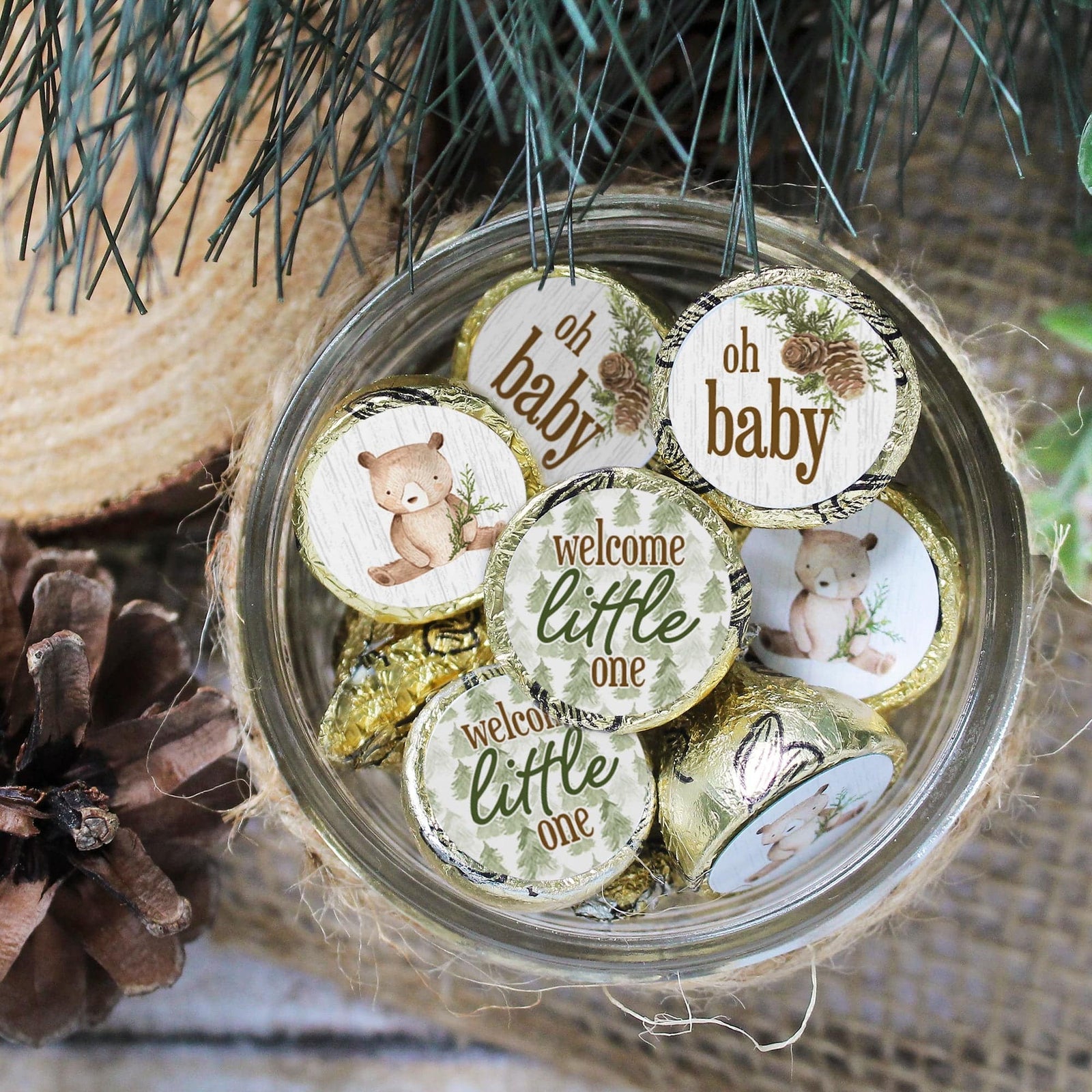 Woodland Bear: Baby Shower Baby Shower Favors  Fits on Hershey's Kisses - 180 Stickers - Distinctivs Party