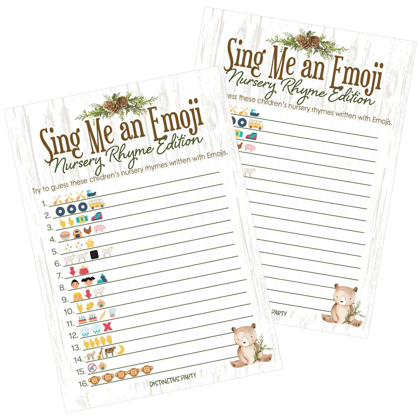 Woodland Bear: Baby Shower Emoji Game Cards - 20 Cards - Distinctivs Party