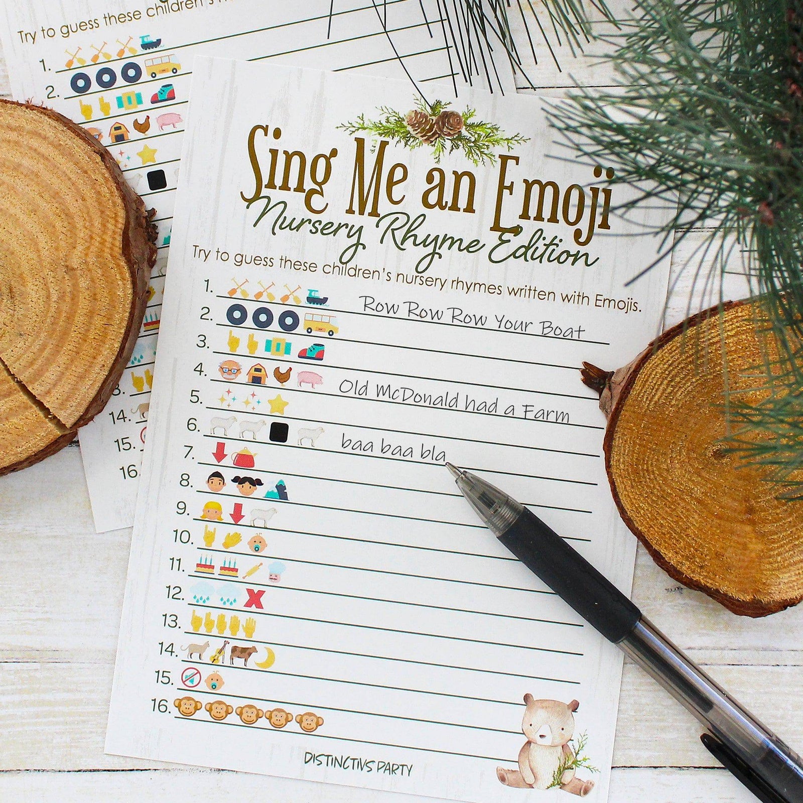 Woodland Bear: Baby Shower Emoji Game Cards - 20 Cards - Distinctivs Party