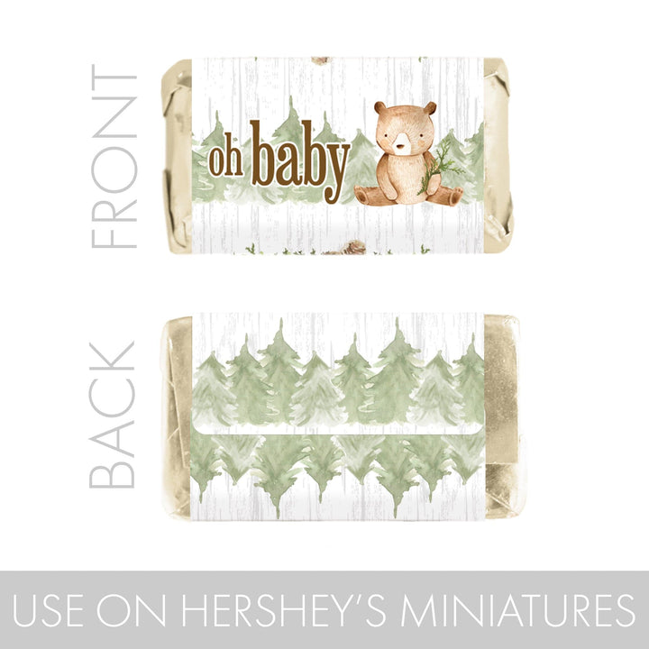 Woodland Bear Baby Shower Mini Candy Bar Labels - 45 Stickers