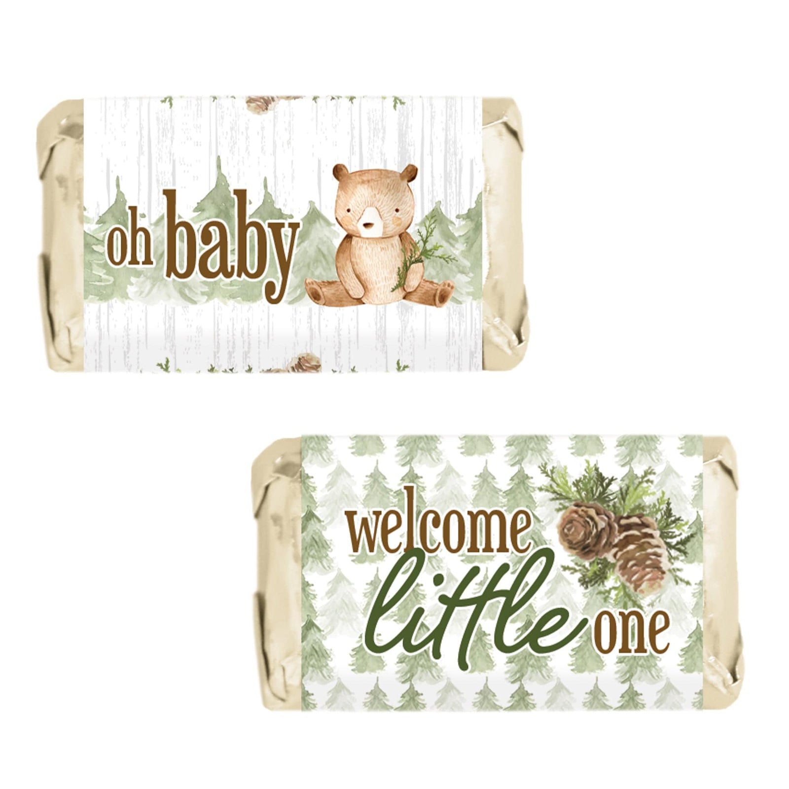 Woodland Bear: Baby Shower Mini Candy Bar Labels - 45 Stickers - Distinctivs Party