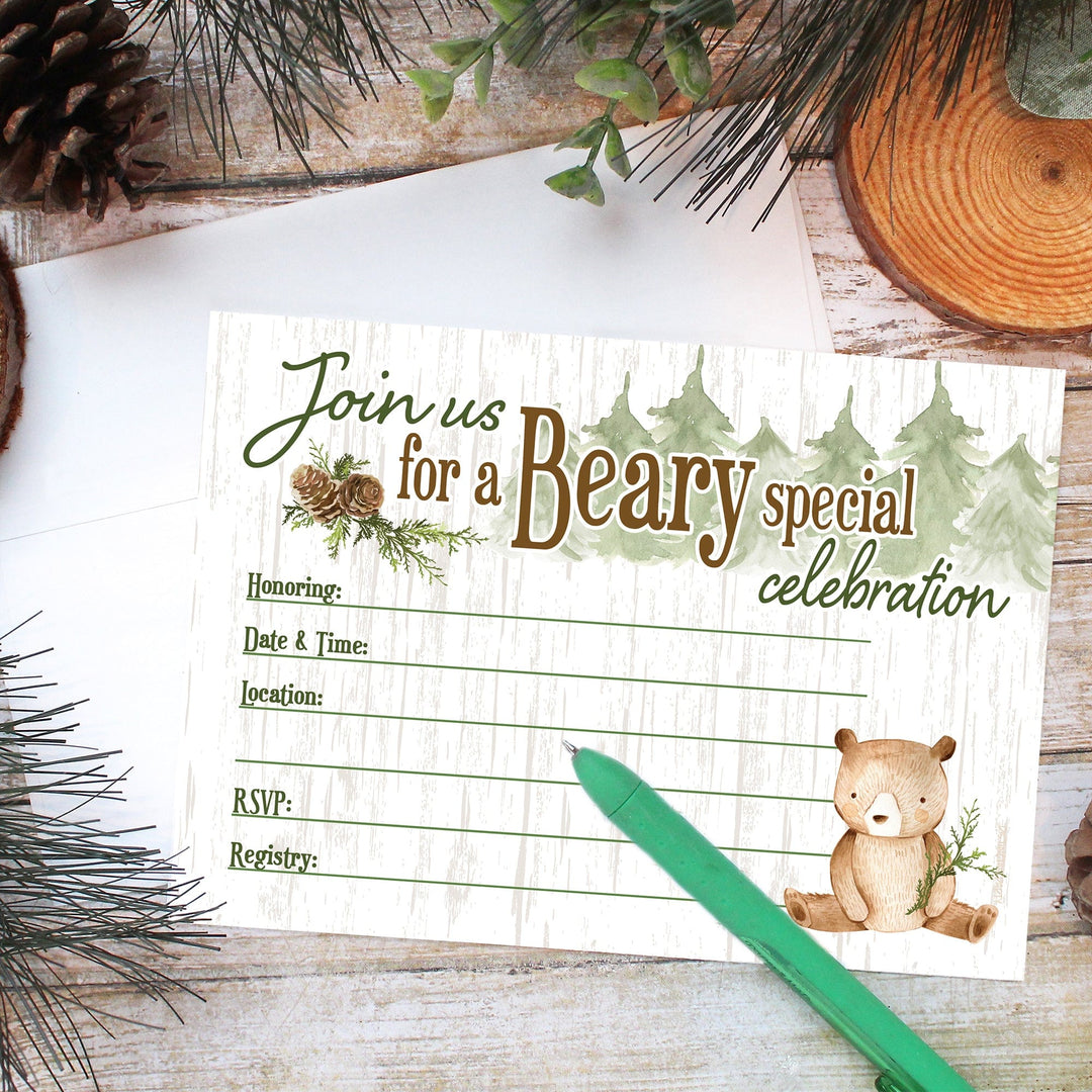 Woodland Bear Baby Shower Party Invitations – 10 Cards