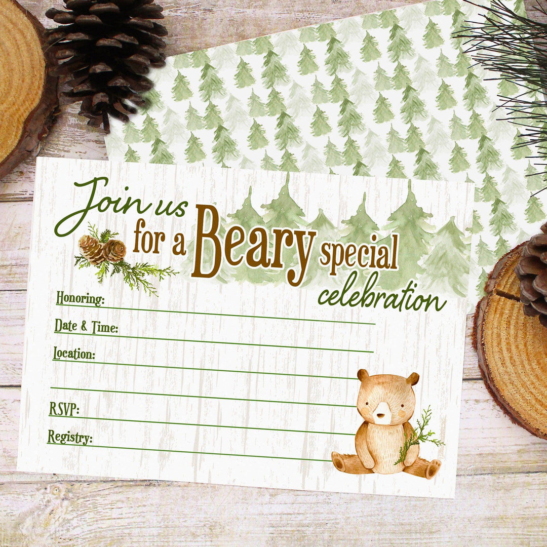 Woodland Bear Baby Shower Party Invitations – 10 Cards