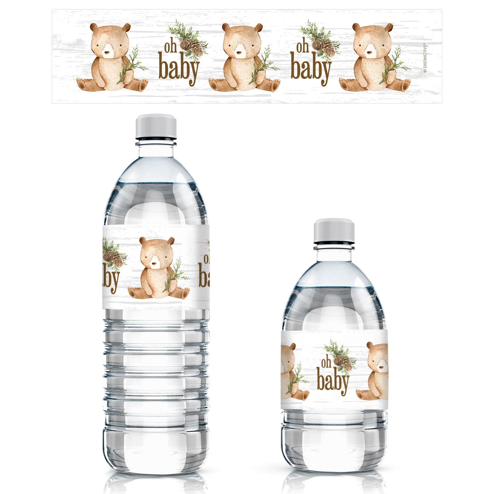 Woodland Bear: Baby Shower Water Bottle Labels - 24 Stickers - Distinctivs Party