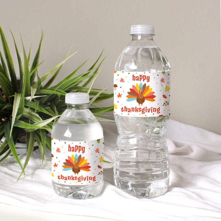 Etiquetas adhesivas para botellas de agua de Acción de Gracias para niños - Impermeables - Paquete de 24