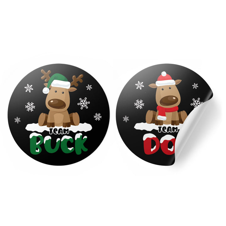Christmas Gender Reveal Stickers: Reindeer Party - Team Buck or Team Doe Stickers - 40 Stickers
